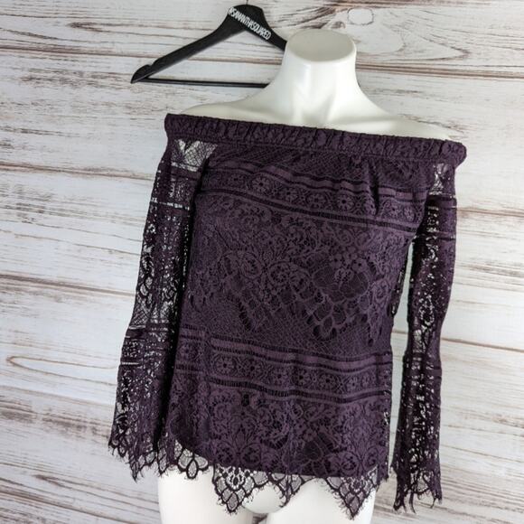 Apt 9 Purple Eyelash Lace Off the Shoulder Blouse XS - Picture 1 of 6
